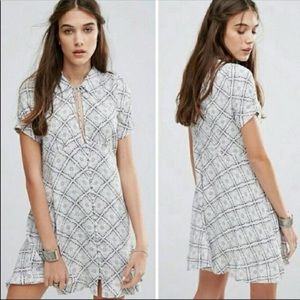 Free People Gray Melody Geometric Print Mini Button Down Dress
